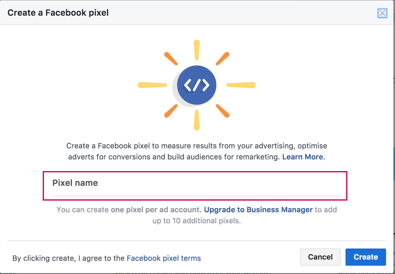 Create Facebook Pixel Name