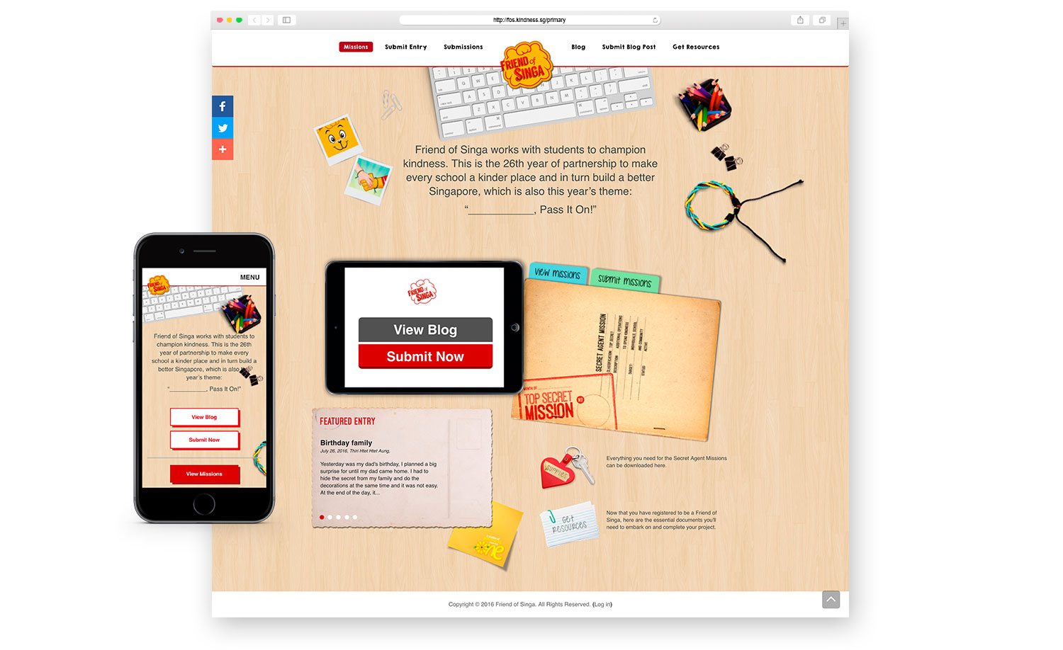 Web design and development for Friend of Singa Responsive Layout Desktop
